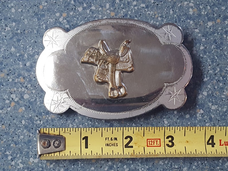 Nickel Silver Belt Buckle Cowboy Western Gold Saddle Rare Marked Etsy