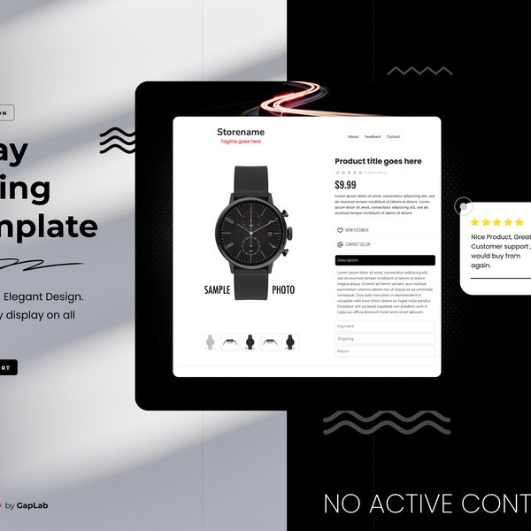 Professional eBay Listing Template Mobile Responsive - Black with Photo Gallery