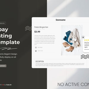 Könnte beinhalten: Ein weiß-blau gestreiftes Hemd, ein beiger Pullover und eine blaue Jeans liegen auf einer weißen Oberfläche. Ein Paar braune Stiefeletten sind ebenfalls auf der Oberfläche. Das Bild ist eine Produktliste für einen Online-Shop. Der Text "Storename" befindet sich oben im Bild. Der Text "Nice Product, Great Customer support. would buy from again." befindet sich in einem weißen Kasten mit einer Fünf-Sterne-Bewertung.