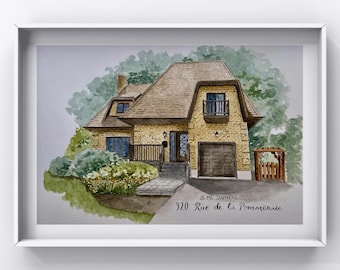 Portrait de maison personnalisé à l'aquarelle, illustration de maison peinte à la main