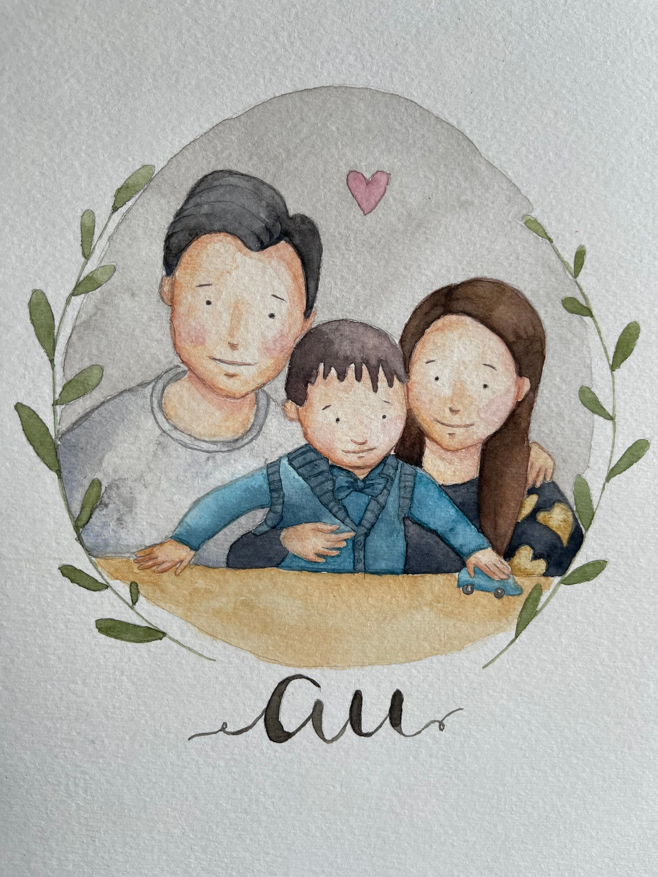 Familien Aquarell Portrait Handgemaltes Familienportrait Etsy