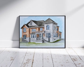 Portrait de maison aquarelle peint à la main, cadeau de pendaison de crémaillère, cadeau de première maison, aquarelle de maison