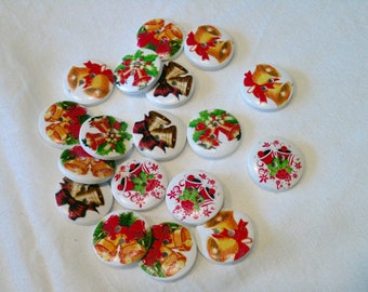 5 boutons cloche de Noël du bois / 5 boutons cloche de Noël en bois