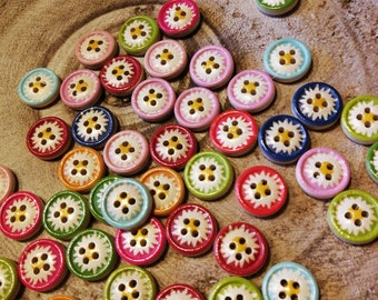 4 daisy buttons, wood, 1.2 cm