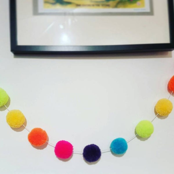 Rainbow pom pom garland