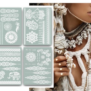 Terra Tattoos Temporary Henna Metallic Tattoos - Over 75 Mandala Tattoos (White)