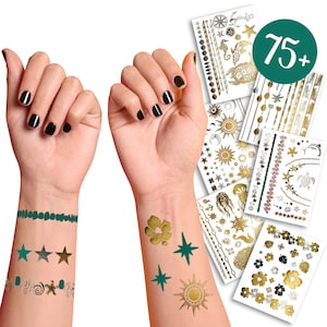 Terra Tattoos Tropical Hawaiian Theme Temporary Tattoos - 75+  Metallic Designs including Seashells, Flowers, Turtles, Dolphins, Stars