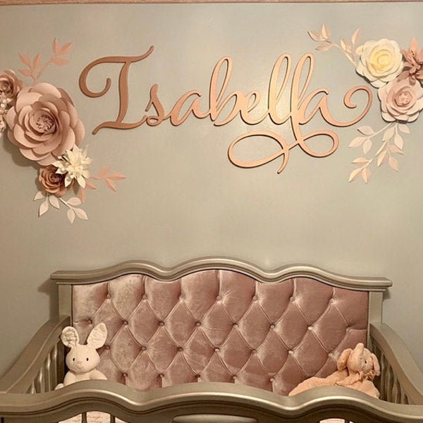 Rose Gold Name Sign Nursery Decor - Baby Girl Nursery Name Cutout - Rose Gold Calligraphy Name - Custom Name Word - Baby Girl Gift