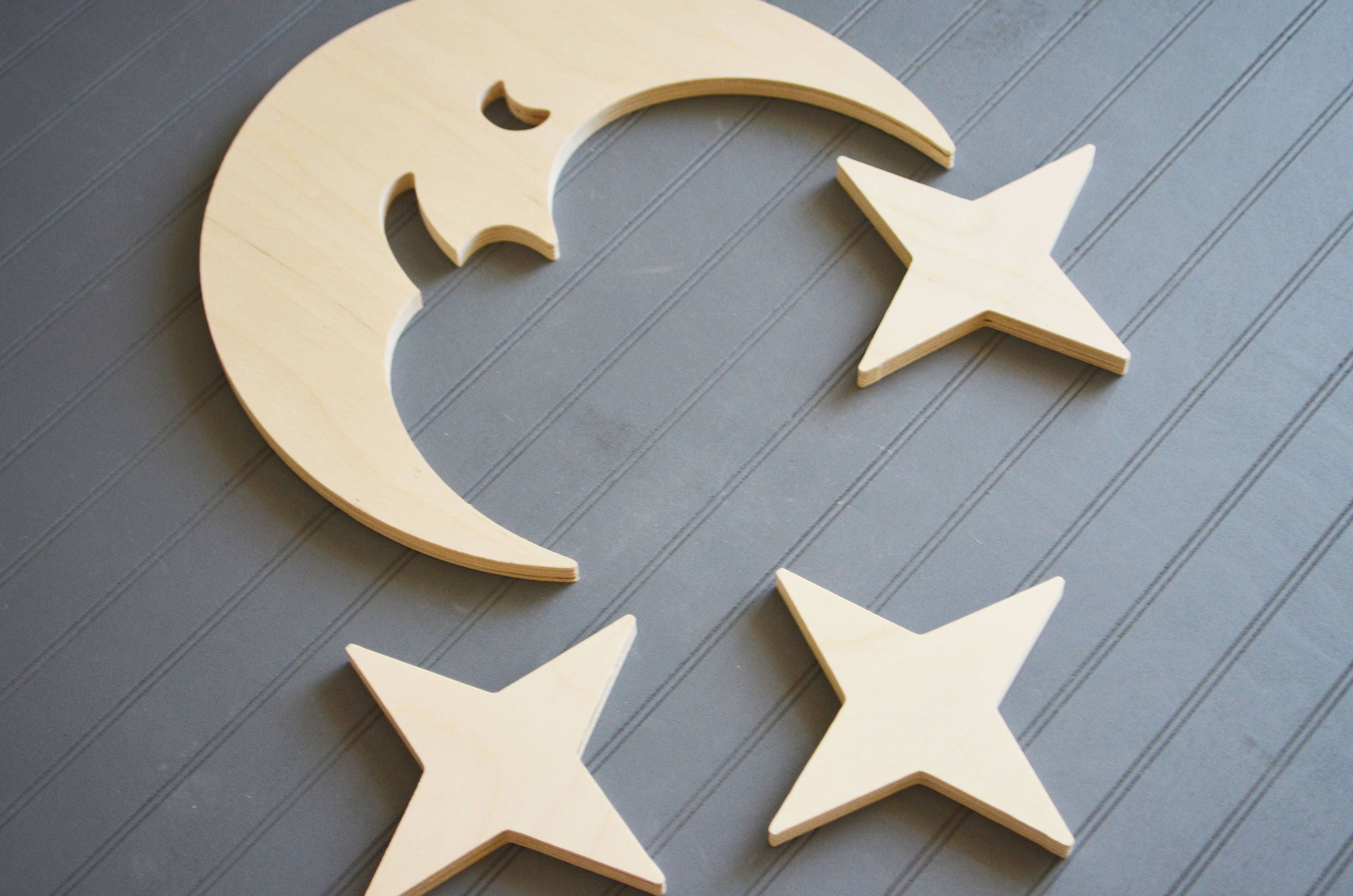 Moon and Stars Wooden Moon and Stars Nursery Wall Art Wall Etsy