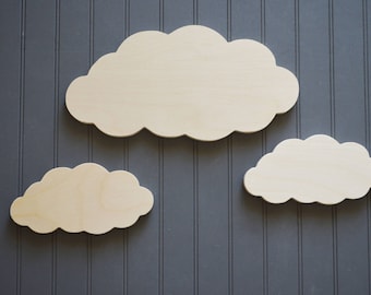 Cloud Cut Out, Wooden Clouds, Wood Cut Outs, Nursery Decor, Kids Room Decor, Bedroom Decor, Wall Art, Set of Clouds