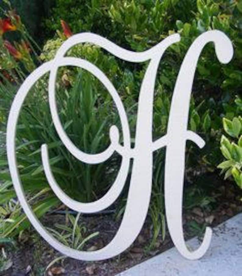 Wall Hanging Initials Wooden Script Letters Large Wall Etsy