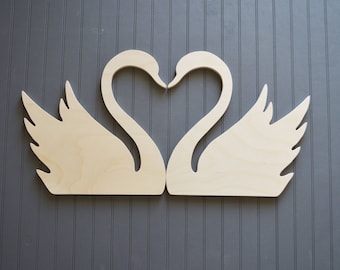 Two Wooden Swans, Heart Shaped, Wooden Swans, Bedroom Decor, Nursery Decor, Wall Hanging, Swan Cut Out, Heart Art, Wall Art, Wedding