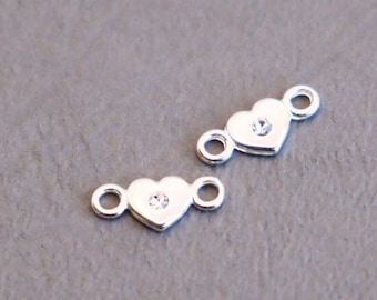 2 pcs connecteurs de bijoux coeur en argent 925 minuscule 6 mm avec cristal Preciosa / pour bracelets