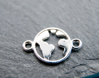 SPECIAL PRICE 925 Earth 2 pcs Globe World jewelry connector 10 mm 925 silver color selection