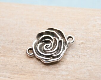 Rose blossom jewelry connector round 12 mm metal antique silver plated #6928