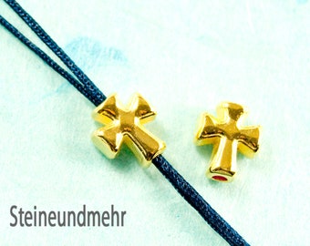 2x metal bead cross for threading 10 mm, for bracelets, for ribbons, choice of colors