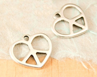 2x Peace Heart Pendant Silver 17 mm #1491