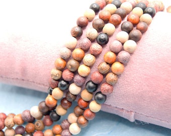 Wooden beads mixed colors 6 mm 40 cm strand