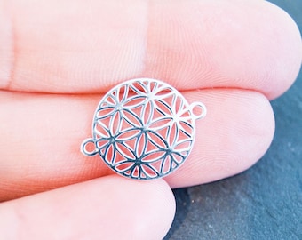 925 silver flower of life jewelry connector middle part 15 mm, tarnish-proof for bracelets TOP quality