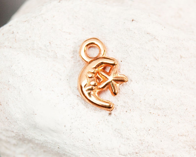 2x Moon metal pendant 18K rose gold plated with small star 12 x 8 mm #5365
