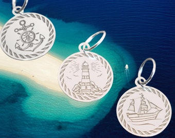 Charm maritime round 925 silver selection anchor, lighthouse, ship ahoy