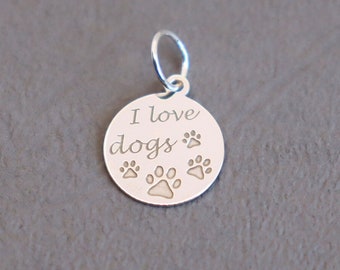 925 silver jewelry pendant I love dogs 12 mm with paws, animal jewelry, gift idea for dog owners