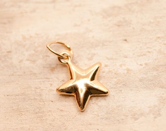 Pendentif en forme d'étoile en or 14 carats, environ 9 mm, colliers en étoile de haute qualité, bijoux en étoile pour enfants, parents #7136