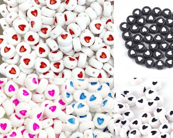 5x letter beads with heart 7 mm heart beads acrylic beads color selection