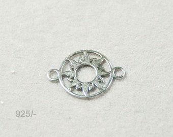 925 sun jewelry connector, middle part for bracelets, pendant 2 eyelets, 10 mm sterling color selection