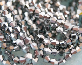 110pcs faceted glass beads bicone 4 mm silver or gold bronze