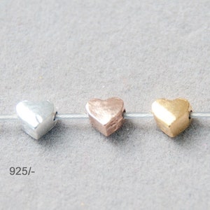 2x 925 heart silver bead mini 4 mm 925 silver for threading Made in EU color selection / for bracelets