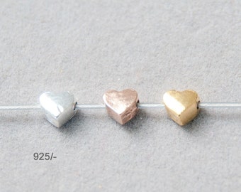 2x 925 heart silver bead mini 4 mm 925 silver for threading Made in EU color selection / for bracelets