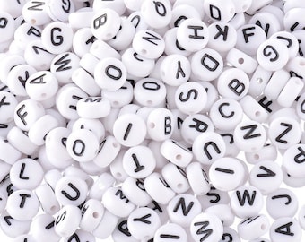 SINGLE or mixed: A-Z letters alphabet letter beads 7 mm acrylic beads with letters white black