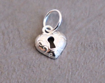 Pendant heart with keyhole approx. 12 mm 925 silver, chain pendant for Valentine's Day
