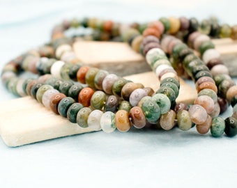 1x Indian Agate strand natural green colorful rondelle smooth 8 x 5 mm #7534