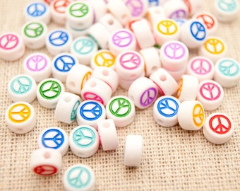 colorful peace acrylic beads 7 x 4 mm color selection