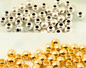 Beads 3 mm no sharp edges for threading Color selection silver/gold for bracelets made of beads