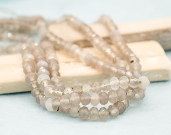 Natural agate strand gray 6 x 4 mm rondelle faceted approx. 40 cm #7533