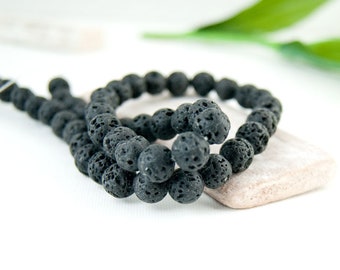 Natural lava strand beads 4/ 6/ 8/ 10 mm 38 cm black selection #7381