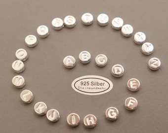 925 Buchstabenperlen Namensbänder in Echt Silber rund 6x3mm, für Armbänder mit Namen