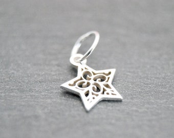 925 silver star with floral pattern 9 mm 925 silver #7425