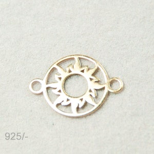 925 sun jewelry connector, middle part for bracelets, pendant 2 eyelets, 10 mm sterling color selection Gold