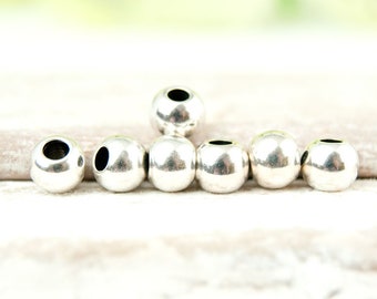 10x beads round 6 mm solid silver-plated metal, metal beads #4810, make your own jewelry