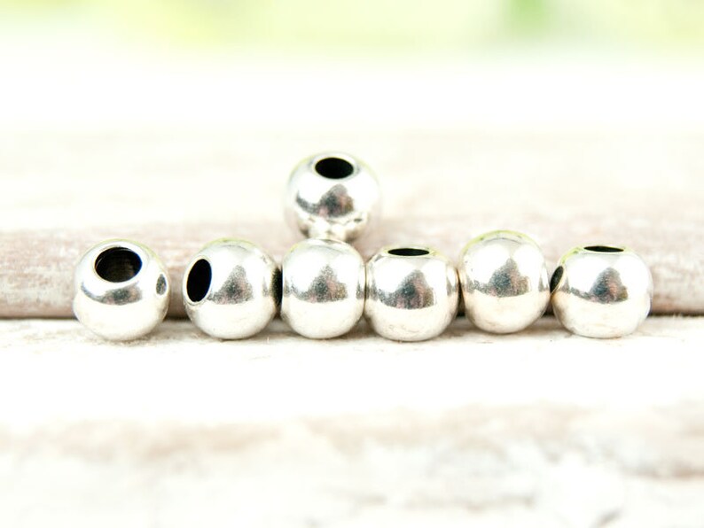 10x beads round 6 mm solid silver-plated metal, metal beads 4810, make your own jewelry image 1