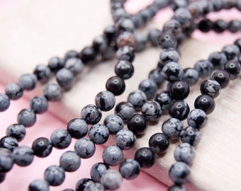 Natural snowflake obsidian strand 4 mm natural stone beads 39 cm black white / make jewelry yourself