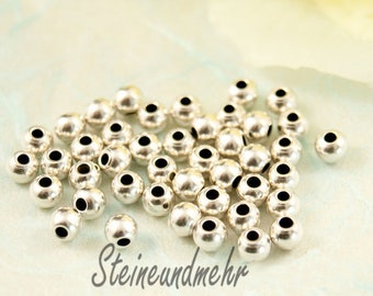10x metal beads solid 3 mm silver-plated no sharp edges for threading, #2986