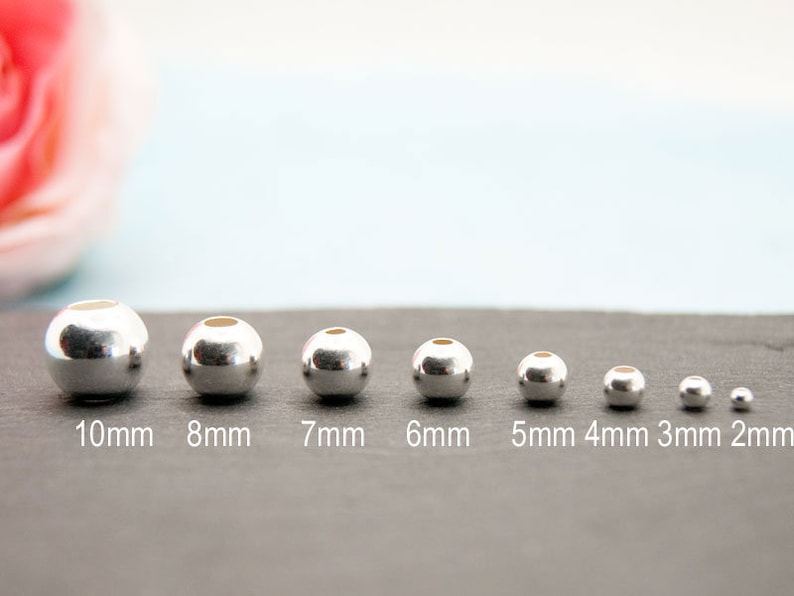 925 gratfreie glatte Silberperlen Kugeln 2/3/4/5/6/7/8/10mm rund hoher Anteil Recyclingsilber, Made in EU, Schmuck selber machen Bild 2