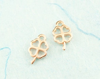 2x pendant lucky clover small hearts metal rose gold plated #2744