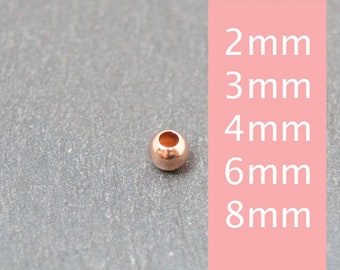 925 gratfreie glatte Silberperlen rosé Kugeln 2/3/4/6/8mm rund und 18K rosévergoldet, Auswahl Größe / Schmuck selber machen