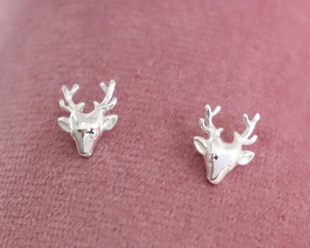 925 Silver Deer Stag Head Stud Earrings 12 Mm Pair Incl. Gift Bag 6502